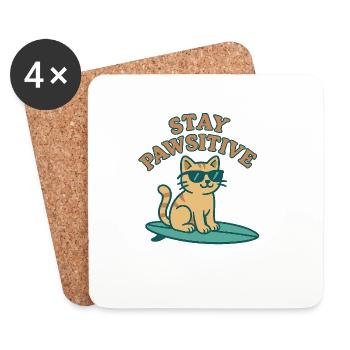 Stay Pawsitive – Cool Cat Vibes - Coasters (set of 4) - white - Front