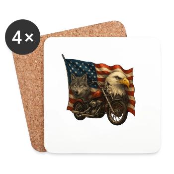 Chopper, loup et aigle sur drapeau US - Dessous de verre (lot de 4) - blanc - Devant