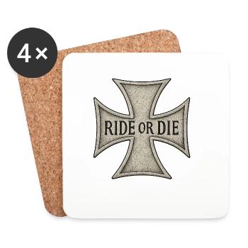 Maltese Cross Engraved RIDE OR DIE - Coasters (set of 4) - white - Front