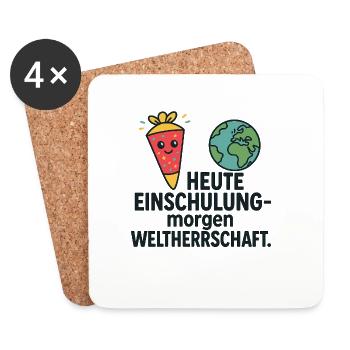 Einschulung | Heute Schule morgen Weltherrschaft - Untersetzer (4er-Set) - Weiß - Vorne