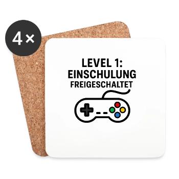 Gaming | Level 1: Einschulung Freigeschaltet - Untersetzer (4er-Set) - Weiß - Vorne