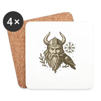 Viking barbu avec corbeau style runique - Dessous de verre (lot de 4) - blanc - Devant
