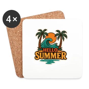 Bonjour insigne Vague Tropicale d’Été - Dessous de verre (lot de 4) - blanc - Devant
