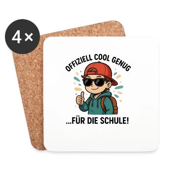 Einschulung 2025 - Cool genug fuer die Schule - Untersetzer (4er-Set) - Weiß - Vorne