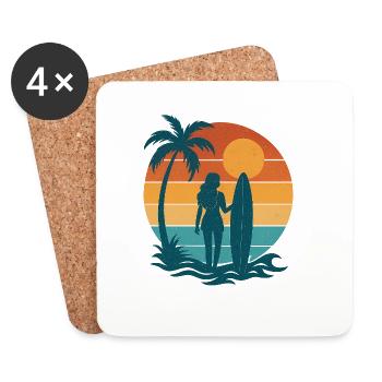 Sonnenuntergang am Strand mit Surferin - Untersetzer (4er-Set) - Weiß - Vorne