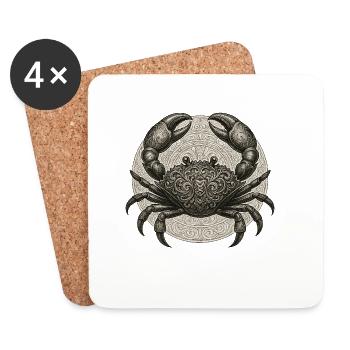 Filigree crab ornament in a circle - Coasters (set of 4) - white - Front