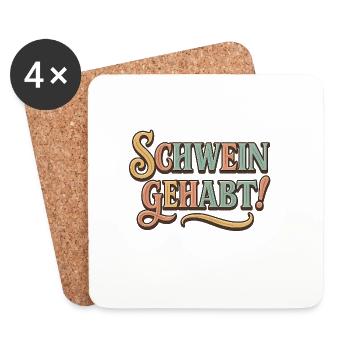 Schwein Gehabt ! Typographie vintage - Dessous de verre (lot de 4) - blanc - Devant