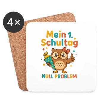 Mein 1. Schultag | Eule mit Schultüte & Schleife - Untersetzer (4er-Set) - Weiß - Vorne