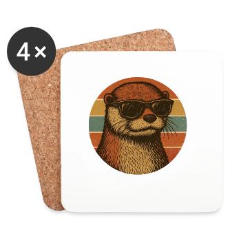 Cool Otter with Sunglasses Retro Design - Untersetzer (4er-Set) - Weiß - Vorne