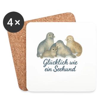 Sceaux heureux à l’aquarelle - Dessous de verre (lot de 4) - blanc - Devant