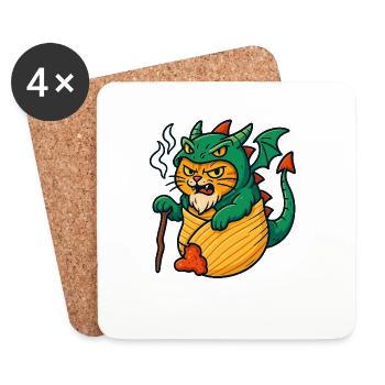Drachenkatze im Fantasy-Design - Untersetzer (4er-Set) - Weiß - Vorne