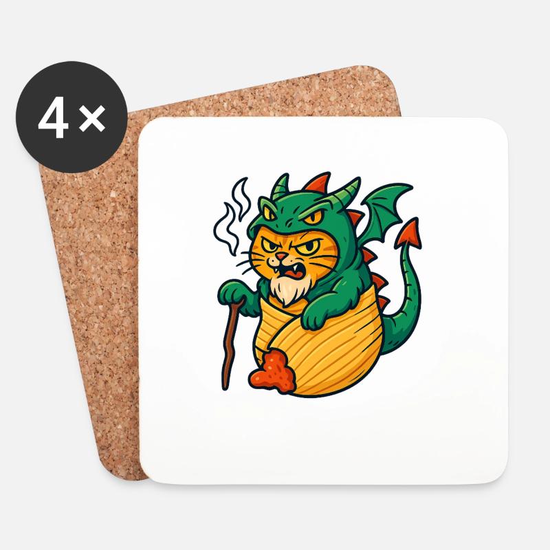 Drachenkatze im Fantasy-Design - Untersetzer (4er-Set) - Weiß
