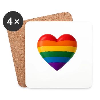 Coeur aux couleurs de l’arc-en-ciel pour une variété de look 3D - Dessous de verre (lot de 4) - blanc - Devant