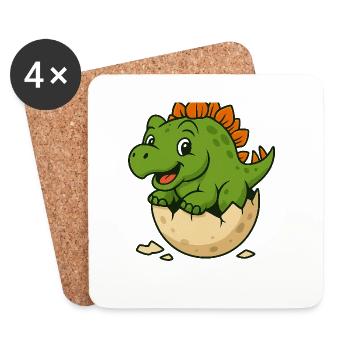 Progéniture de dinosaure mignon sur l’œuf - Dessous de verre (lot de 4) - blanc - Devant