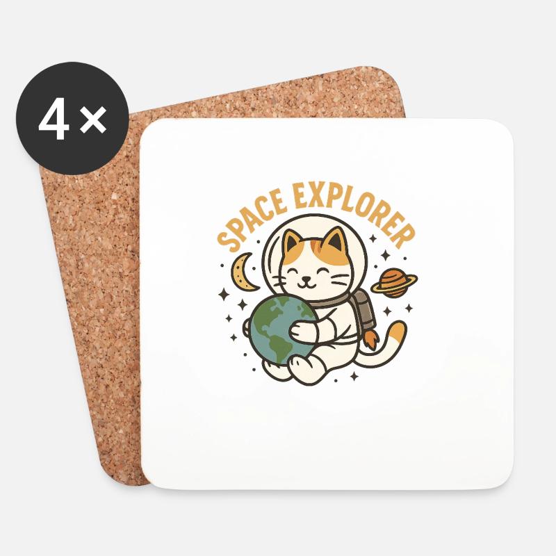 Space Explorer – Kawaii Astronaut Katze - Untersetzer (4er-Set) - Weiß