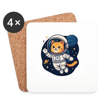 Space Cat Adventure – Chemise d’astronaute kawaii - Dessous de verre (lot de 4) - blanc - Devant