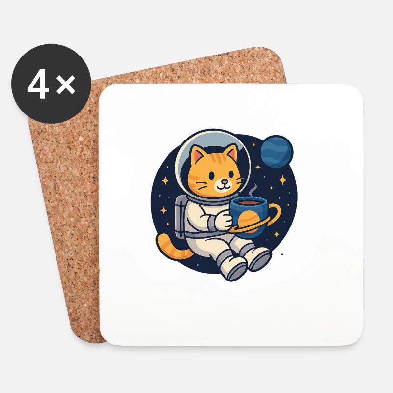 Astro Cat Coffee Break – Kawaii Space Shirt - Untersetzer (4er-Set) - Weiß