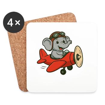 Cute elephant pilot in airplane - Coasters (set of 4) - white - Front
