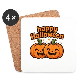 Joyeux Halloween citrouilles avec lettrage - Dessous de verre (lot de 4) - blanc - Devant
