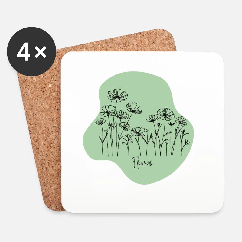 Minimalistische Blumenillustration - Untersetzer (4er-Set) - Weiß