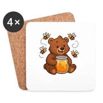 Cute Bear Honey Beekeeper Design - Coasters (set of 4) - white - Front