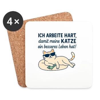 Motivational Cat Illustration with Humor - Coasters (set of 4) - white - Front