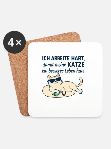 Motivational Cat Illustration with Humor - Coasters (set of 4) - white