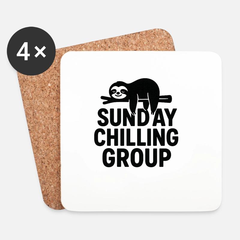 Sunday Chilling Group Lustiges Faultier  - Untersetzer (4er-Set) - Weiß