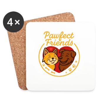 Motif de l’amitié entre chiens et chats - Dessous de verre (lot de 4) - blanc - Devant