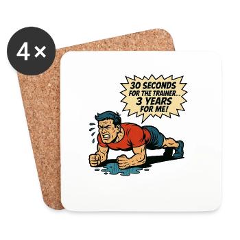 Funny Retro Gym Comic – Plank Struggle - Coasters (set of 4) - white - Front