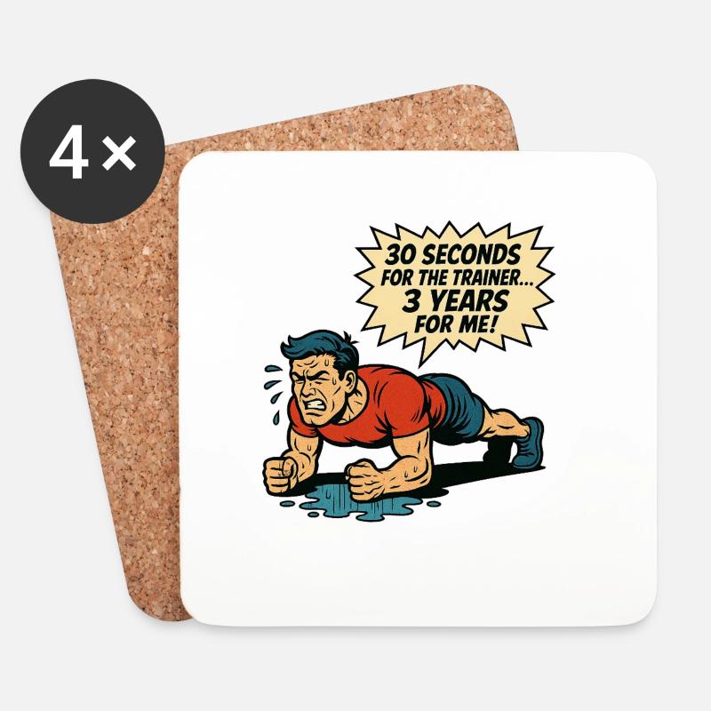 Funny Retro Gym Comic – Plank Struggle - Untersetzer (4er-Set) - Weiß