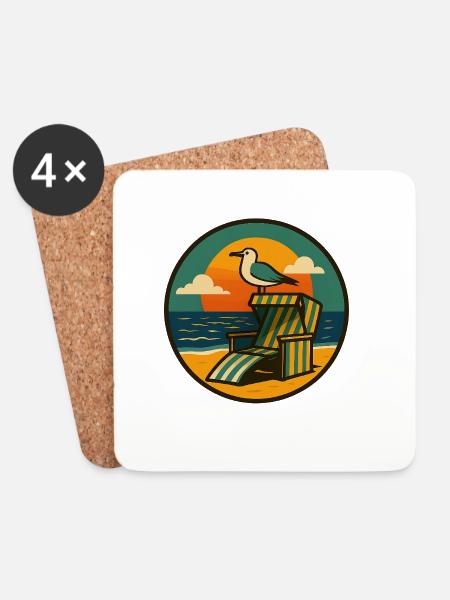 Beach chair design with seagull - Coasters (set of 4) - white
