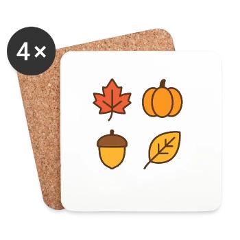 Thème des feuilles d’automne et de la citrouille - Dessous de verre (lot de 4) - blanc - Devant