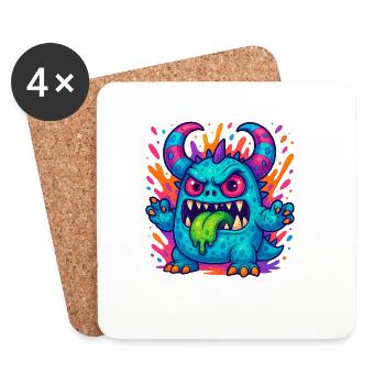 Colorful Grumpy Dragon with Tongue - Coasters (set of 4) - white - Front