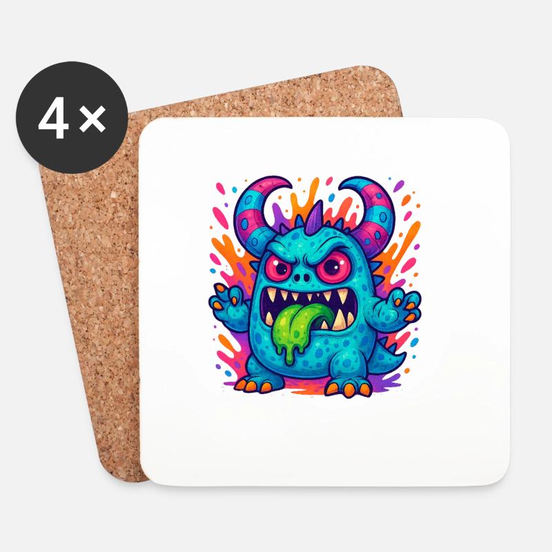 Bunter Grummel-Drache mit Zunge - Untersetzer (4er-Set) - Weiß