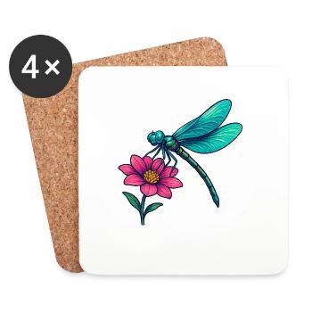Libelle auf der Blume  - Untersetzer (4er-Set) - Weiß - Vorne