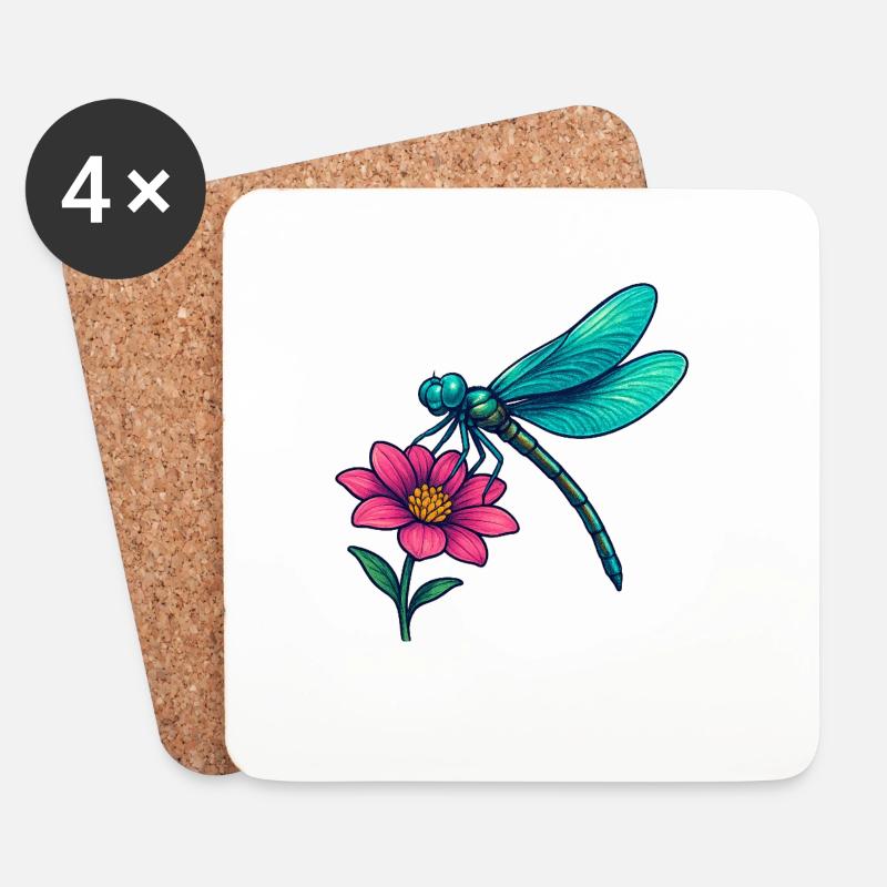 Libelle auf der Blume  - Untersetzer (4er-Set) - Weiß