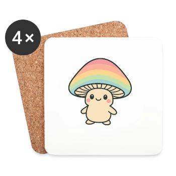 Champignon avec chapeau arc-en-ciel - Dessous de verre (lot de 4) - blanc - Devant