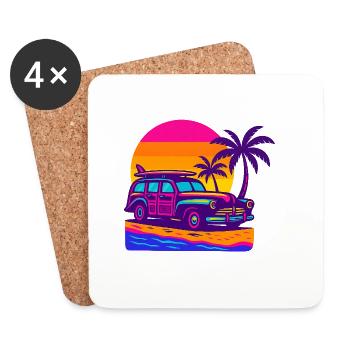 Retro Neon Strandurlaub mit Surfbrett Surf Woody - Untersetzer (4er-Set) - Weiß - Vorne