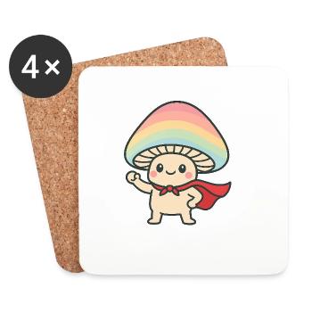 Mushroom Superhelden Cartoon Design - Untersetzer (4er-Set) - Weiß - Vorne