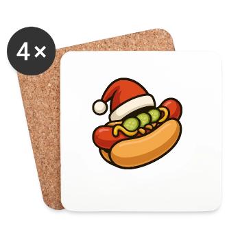 Festlicher Hotdog mit Weihnachtsmütze - Untersetzer (4er-Set) - Weiß - Vorne