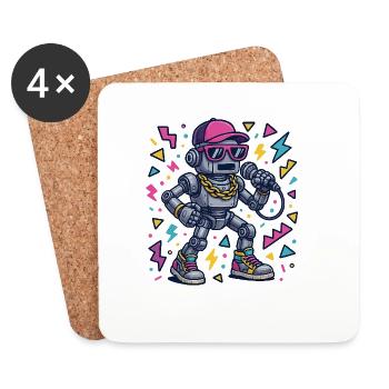 Roboter mit Hip-Hop Style und Farbdesign - Untersetzer (4er-Set) - Weiß - Vorne
