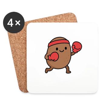 Combattre la pomme de terre avec des gants de boxe - Dessous de verre (lot de 4) - blanc - Devant