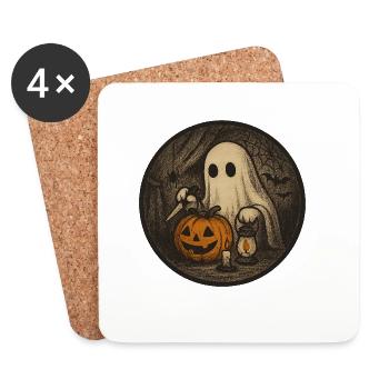 Scène fantôme vintage d’Halloween effrayante avec citrouille - Dessous de verre (lot de 4) - blanc - Devant