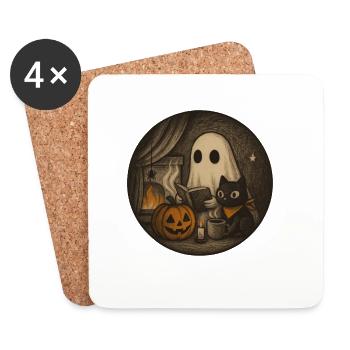Cozy Halloween Scenario with Ghost and Pumpkin - Coasters (set of 4) - white - Front