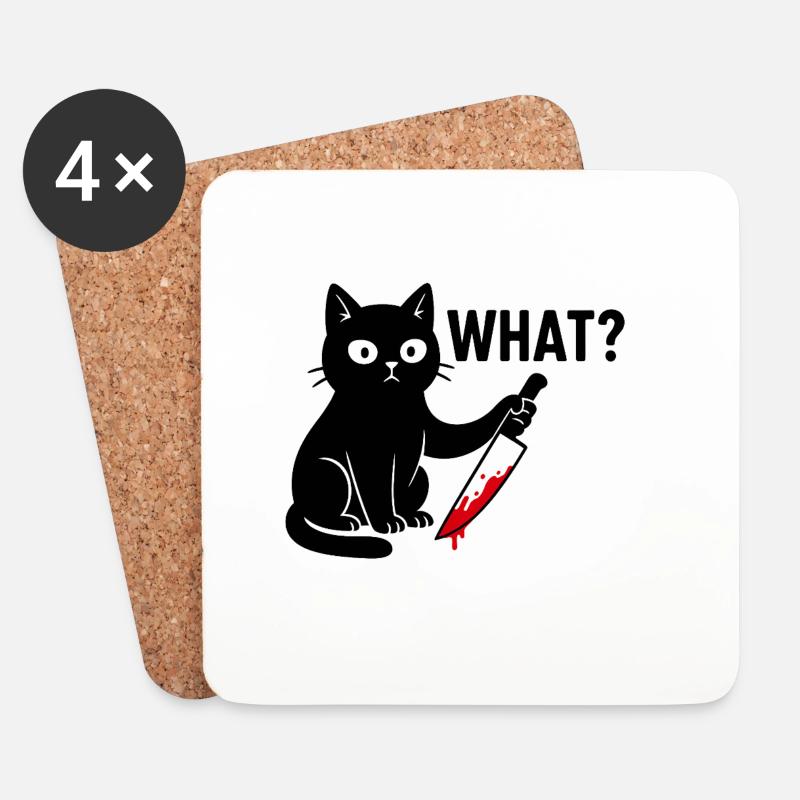 Schwarze Katze mit Messer – Lustiges Halloween - Untersetzer (4er-Set) - Weiß