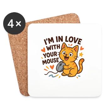 Lovely cat in love with mouse - Dessous de verre (lot de 4) - blanc - Devant