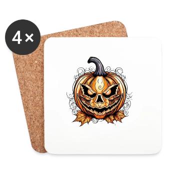 Citrouille effrayante d’Halloween avec motif de crâne - Dessous de verre (lot de 4) - blanc - Devant