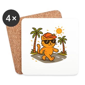 Tropische Katzensonnenbrille - Untersetzer (4er-Set) - Weiß - Vorne