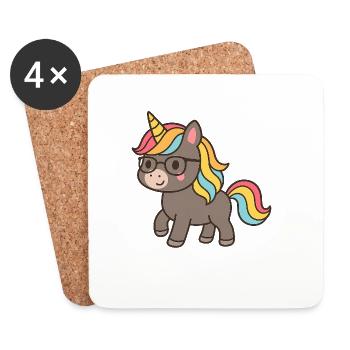 Pastel Unicorn with Glasses - Coasters (set of 4) - white - Front